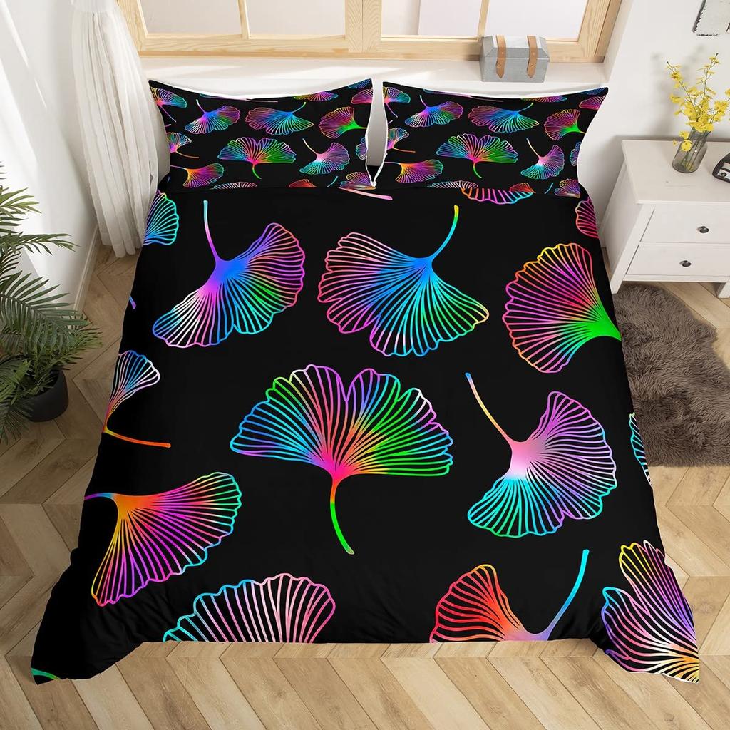 Ginkgo Leaves King Queen Duvet Cover Black Golden Ginkgo Biloba Leaf Bedding Set Botanical Quilt Cover Polyester Comforter Cover