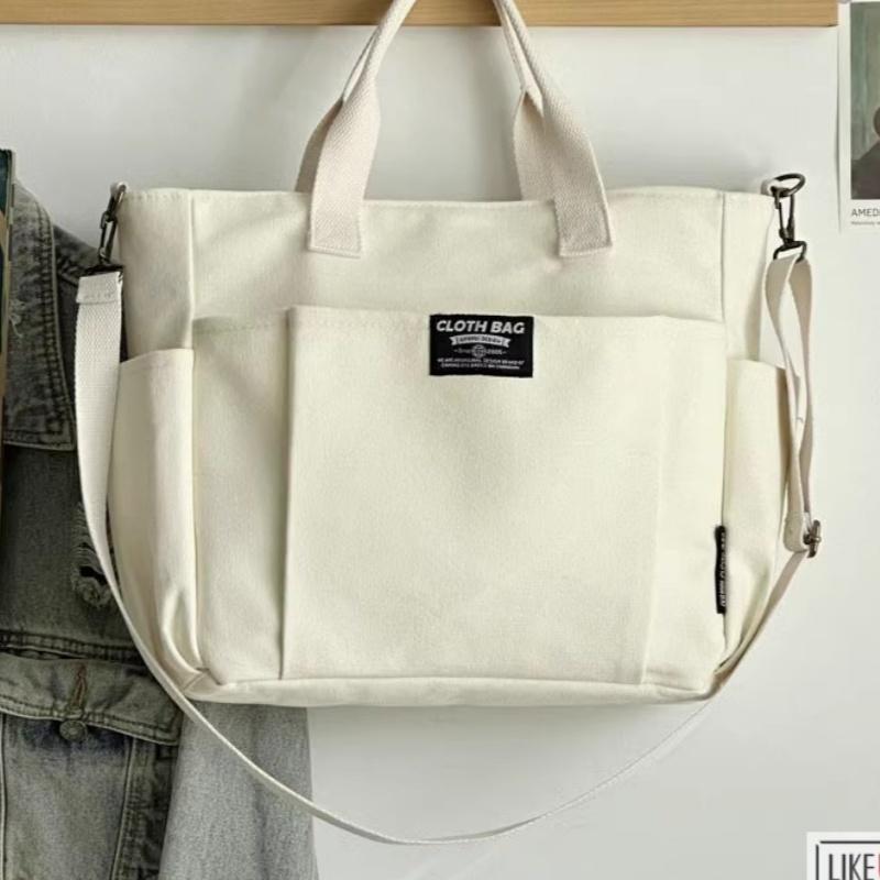 Urban Minimalist Female Student Large Capacity Commuting Horiztal Canvas Single Shoulder Diagal Cross Portable Tote Bag