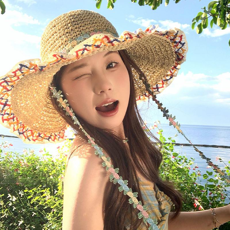 Summer Women'S Wide-Brimmed Straw Hat Beach Vacation Style Sun Hat Straw Fisherman Hat