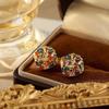 Hot Selling Dopamine Design Square Earrings: High-End Multi-Color Zirconia Studs, Real Gold Plated Ear Jewelry