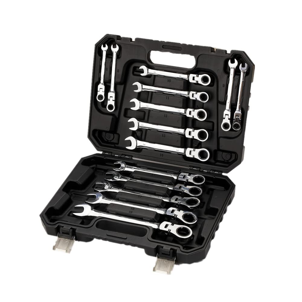 

FLZOSPER Flex Ratchet Wrench Ratchet Combination Wrench Perfect for and Mirror Includes Storage Adjustable Angle Set, 72-Gear Set, 6-19mm, 14-Piece