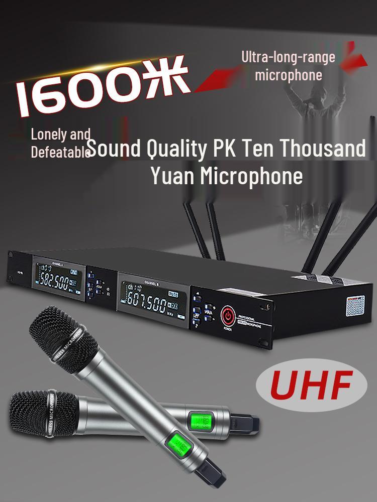 Professional UHF Dual Wireless Microphone System with Handheld and Headset for Conference, Performance, and KTV