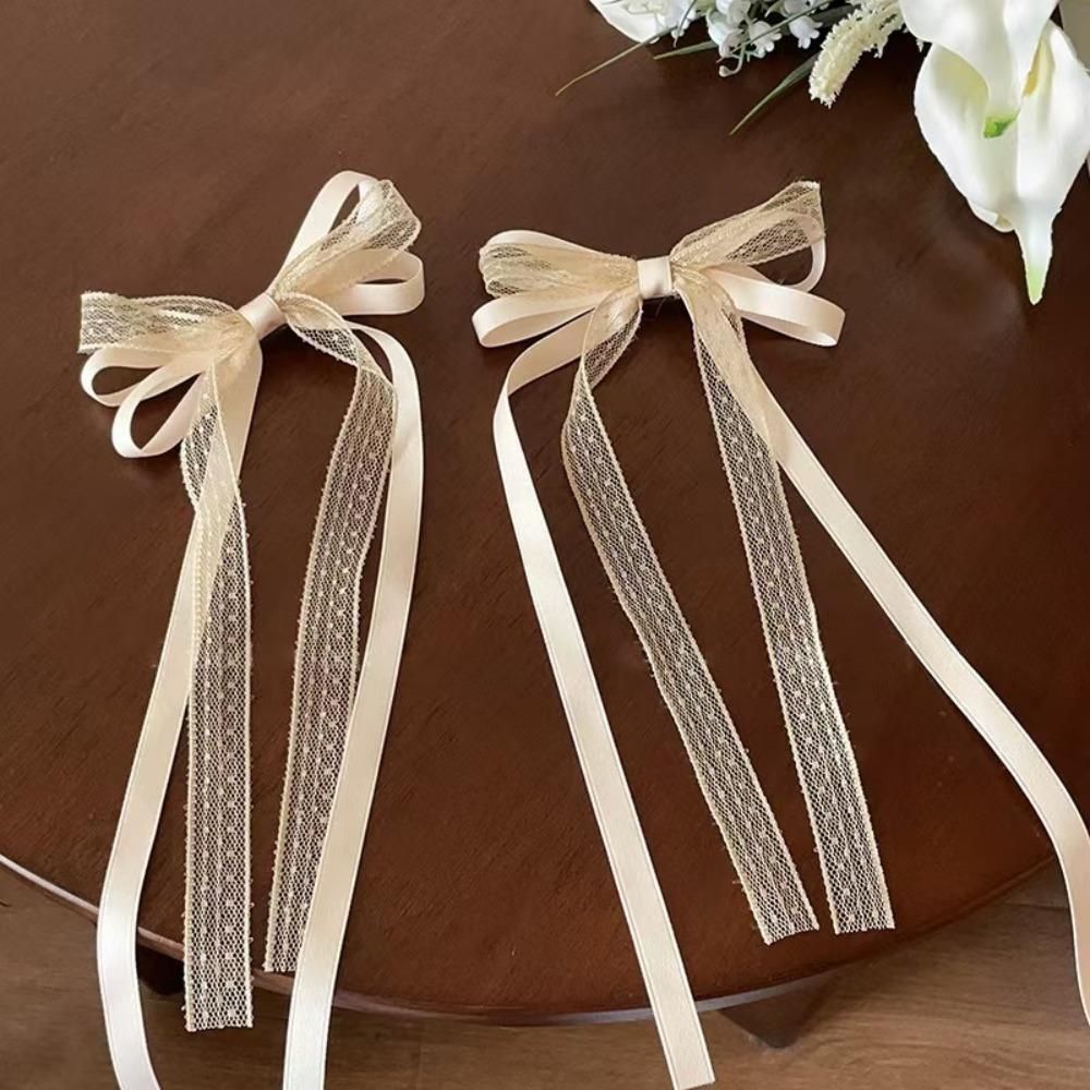 

1 Pair Lace Satin Ribbon Bow Edge Clip Pink Blue Hair Accessory Braid Hair Clip Long Tassels Children Bowknot Hairpins