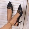 Summer New Pointed Toe Metal Chain High Heel Sandals,Women Thin Heel Closed Toe Sandals