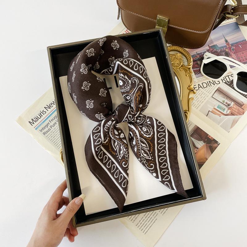 Decorative Small Square Scarf 71CM Simulated Silk Scarf Spring and Autumn Headscarf Neck Protection Cotton and Linen Scarf Scarf Tied Silk Scarf
