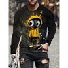 Cartoon Animal Print Men's Long Sleeve T-shirt Casual O-neck Oversized Pullover Autumn Fashion Streetwear Clothing