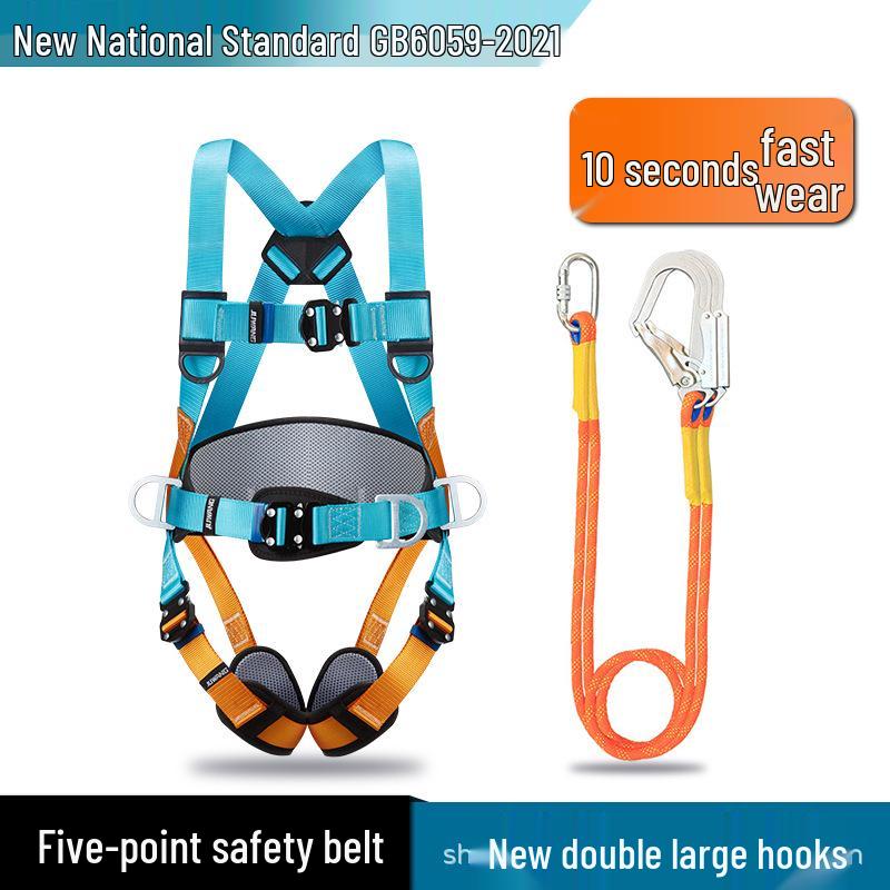 5-Point Full-Body Electrician Safety Harness with Double Hooks for High-Altitude Work