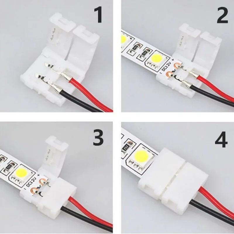 40/50/100PCS 2Pin Connector 8mm 10mm LED Light Conector No Soldering Power Wire Connector for 5050 2835 Single Color Strip Light