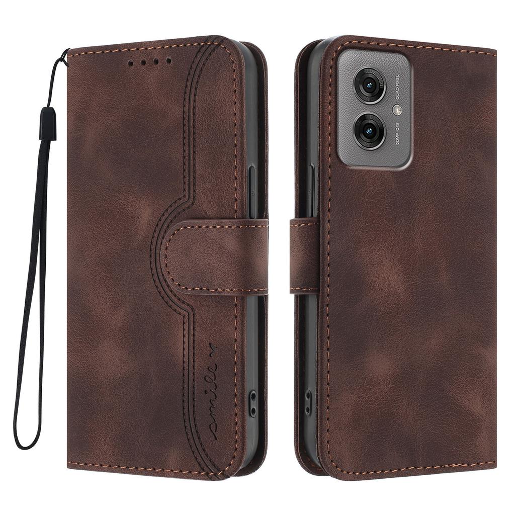 For Motorola Moto G55 5G Leather Case Wallet Stand Smile Imprinted Phone Cover with Strap