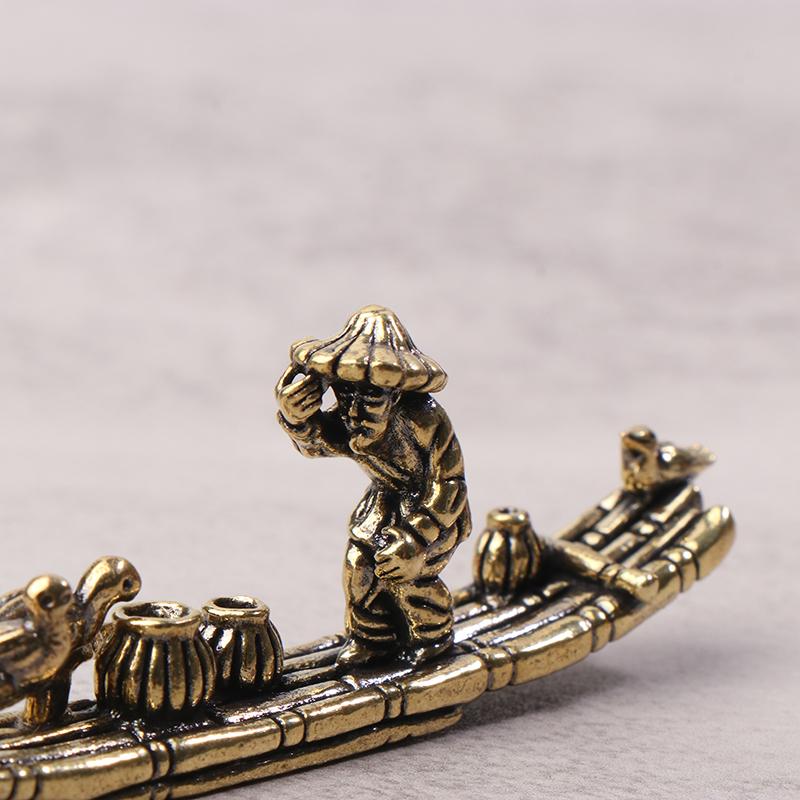 1 Stück Schreibtischornament Antik Messing Bambusfloß Fischerboot Fischer Kunst Modellierung Skulptur Räuchergefäß Dekoration
