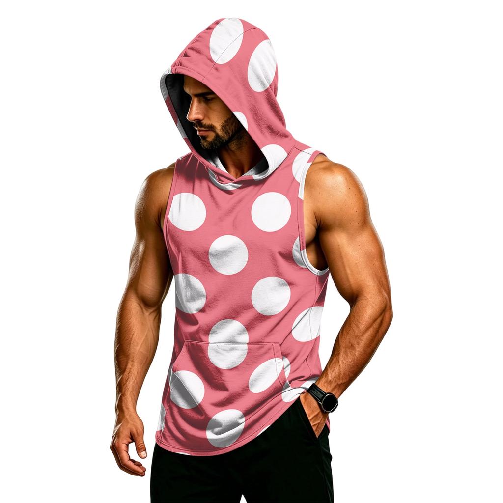 Men’s Hooded Sleeveless Gym Vest Breathable Quick Dry Muscle Fit Workout Tank Top Athletic Pattern