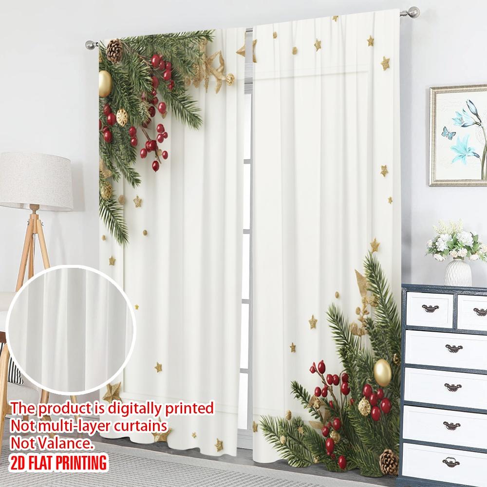 2pcs 2D flat printing Christmas curtains Christmas Stars Ornaments Festive Digital Printed Polyester Drapes Spring for Living