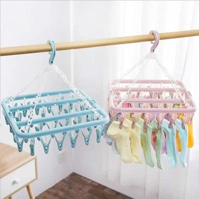 32 Clips Folding Clothes Hanger Children Adults  Dryer Windproof Socks Underwear Plastic Drying Rack