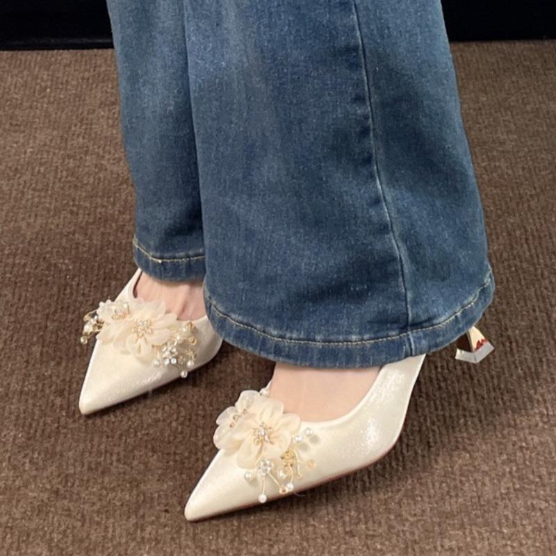 Temperament Flower Stiletto Single Shoes Women's Fashion Pointed Toe Shallow Mouth Anti-slip Wear-resistant High Heels