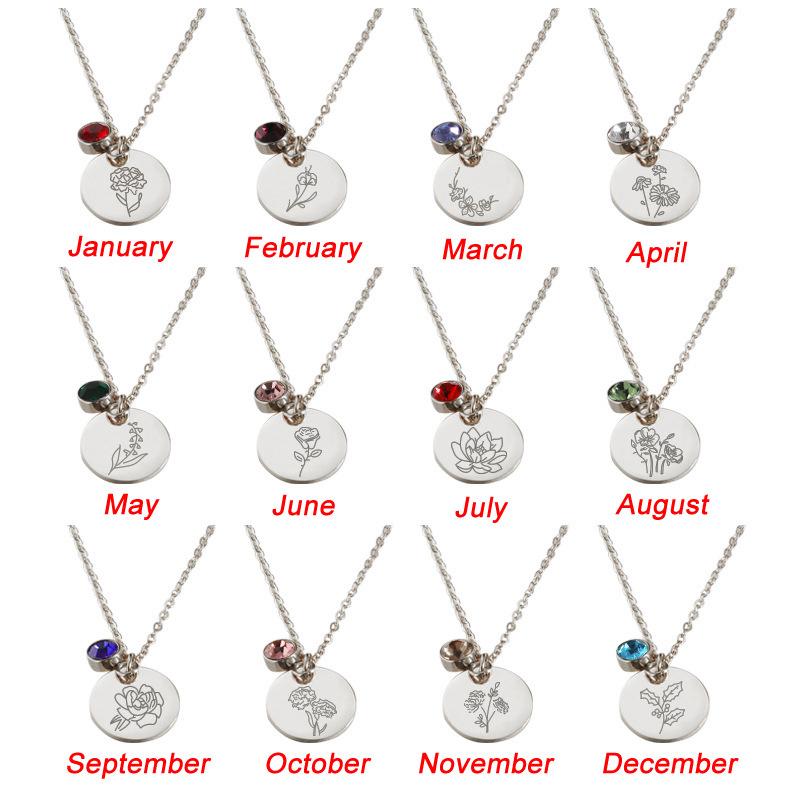 

Crystal Birthstone Necklace for Women Birth Month Flower Pendant Necklace Gold Color Stainless Steel Accesorios Jewelry KBN086 12 December