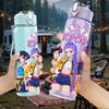 1PC Kpop Two Girl Anime Character 750ml Color Plastic Sports Water Bottle Leakproof Flip Straw Lid Suitable for Sports Office Home Use