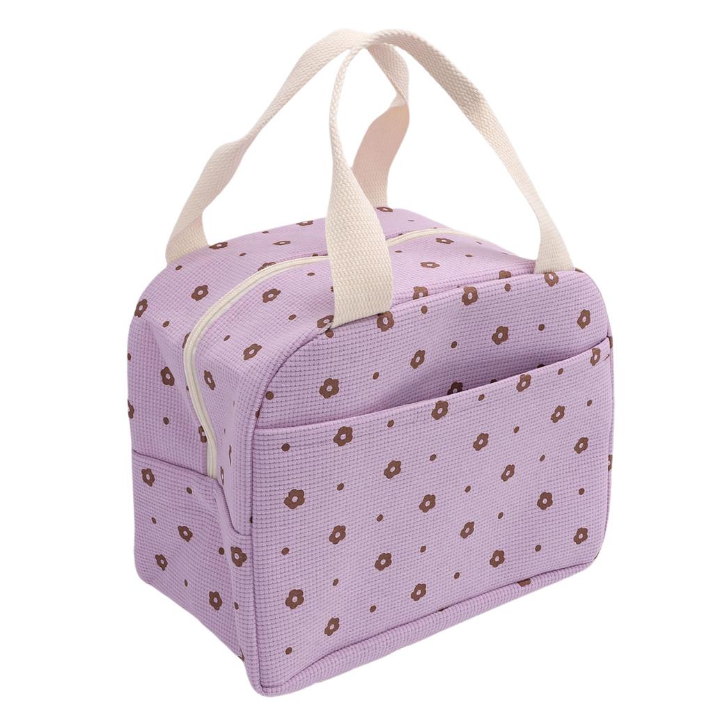 Insulated Lunch Bag Portable Reusable Cooler Handbag for Work Picnic Travel Large Capacity Aluminum Foil Liner Flower Pattern