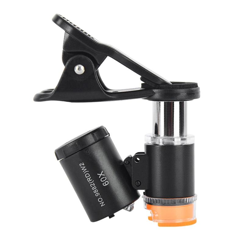 

Universal Mini Mobile Phone Clip-On 60X Microscope 2 White LED & 1 UV LED and Micro Lens for Smartphones Jewelry 3 Color 1 чорний