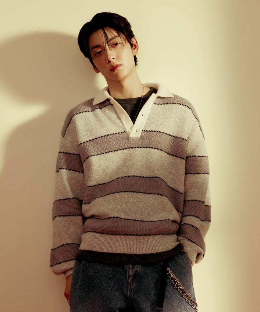 COVERNAT Striped Collar Knit Ash Blue