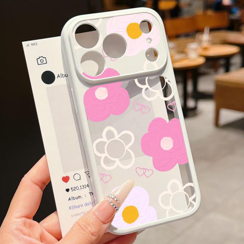 Cartoon Flowers Print Case For iPhone 17 Pro Max For iPhone 16 15 14 13 Pro Max Luxury Hybrid TPU+PC Clear Back Hard Cover