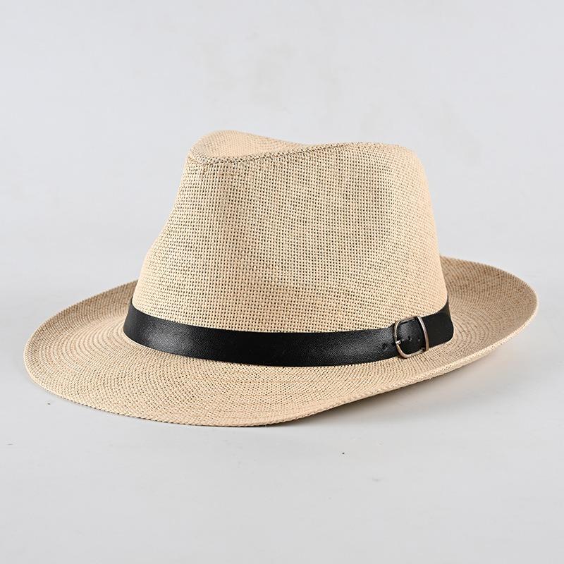 Curled brim top hat middle-aged men sunscreen breathable travel vacation visor straw hat literary and retro