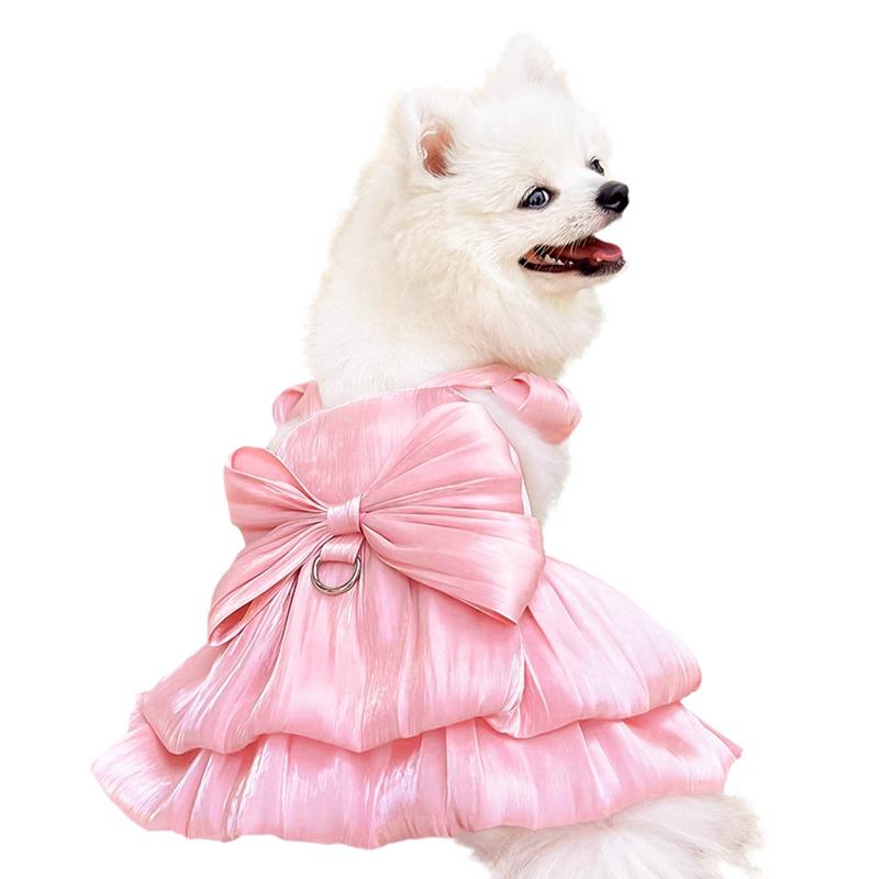 Pet Dog Gown Wedding Dress Solid Color Bow Dress