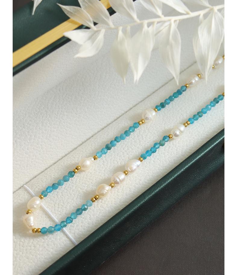 European-American Fashion Blue Stone & Freshwater Pearl Necklace