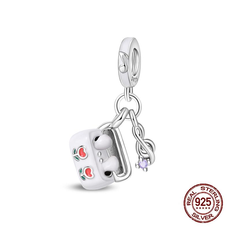 New Copper Charms Beads Pendant Pink Bouquet Love Wedding Proposal Charm For Women Bracelet Engagement Jewelry Gift