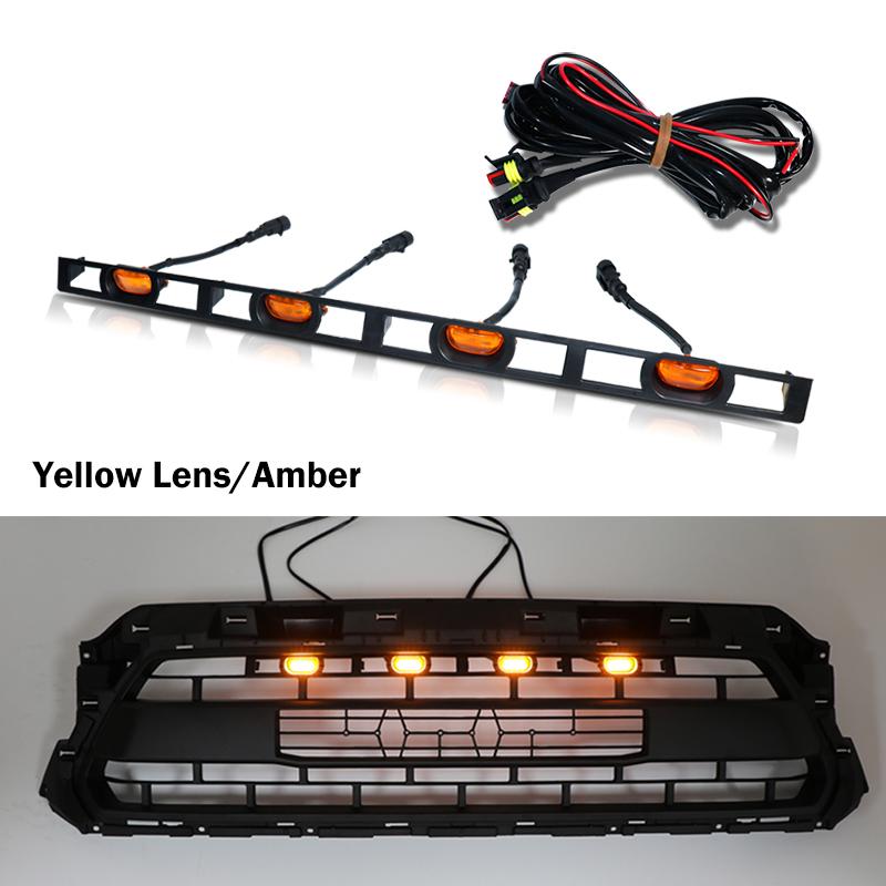 iJDM 4pc Set Front Bumper Hood Grille LED Amber white Lights For Toyota Tacoma 2012-2015 LED Lights For Front Bumper Grille 12V yellow Lens Amber