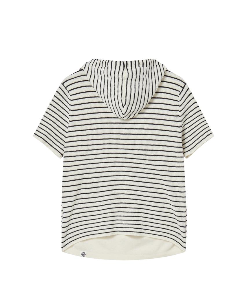 THE GREEN LAB Striped Short Sleeve Hooded Knit [Ivory]