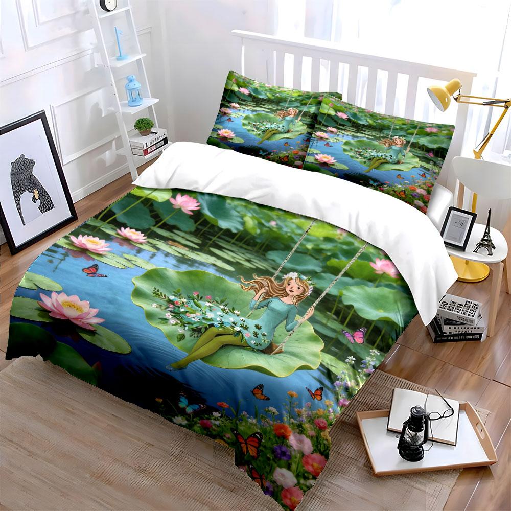 Fairy Garden Decor Set Soft Comfortable Duvet Cover Bedding Set Included 1*Duvet Cover & 2*Pillowcases, Gift
