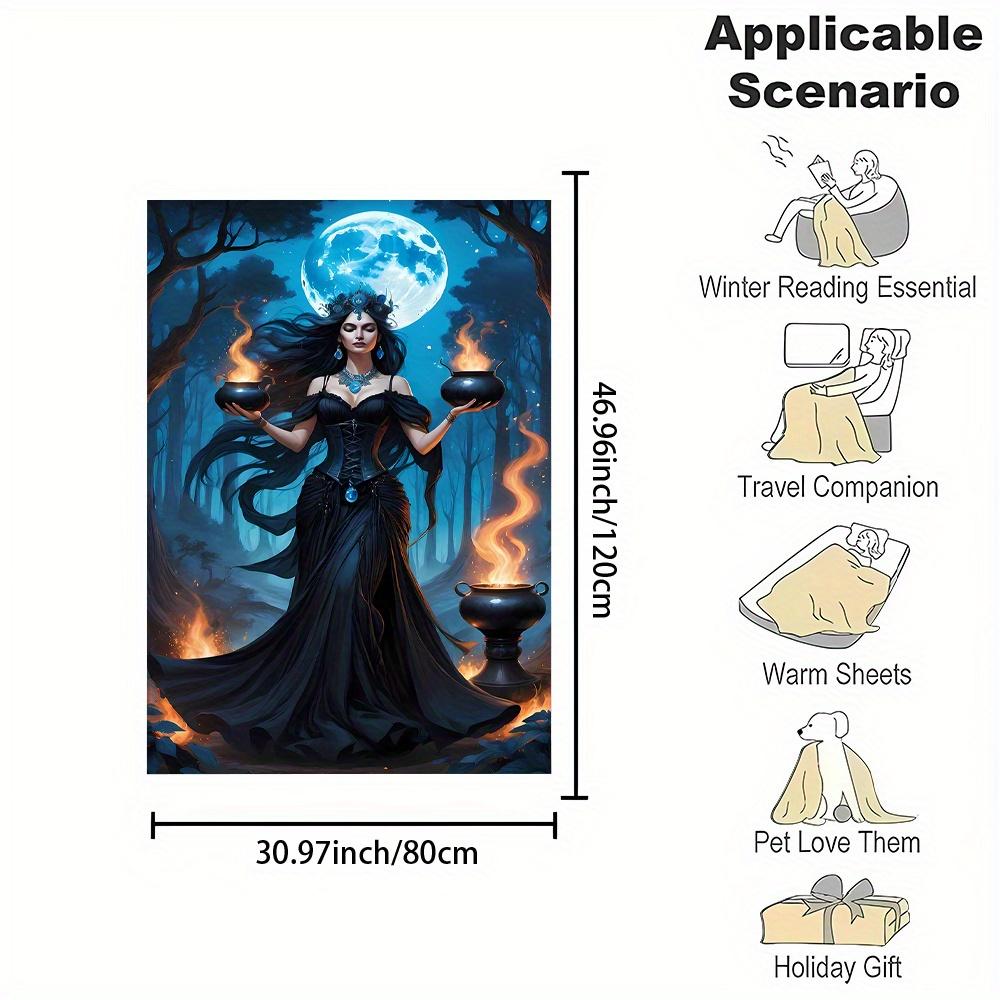 Hecate Flaming Cauldrons Print Flannel Throw Blanket - Reversible All-Season Polyester for Office Home Gift