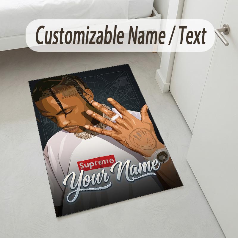 Personalized Crystal Velvet Carpet,Travis Scott Custom Printed Name, Plush Area Rug For Home Indoor Decor