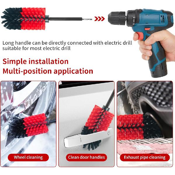 Wheel Brush, Soft Drill Wheel Cleaner Brush, Drill Brush For Car Wheel, No Scratches Highly Dense And Durable Car Wheel Brush Rim Tire Car Cleaning