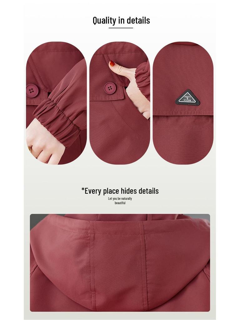 Ankola Women's Red Hooded Jacket: 2025 Spring & Autumn Fashionable Casual Short Trench Coat