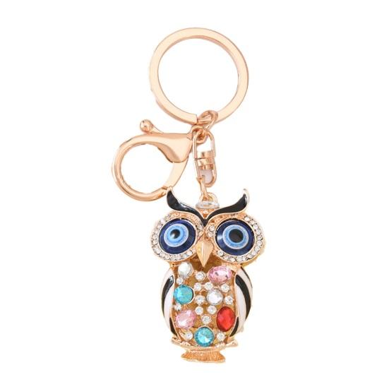 Owl Keychain with Enamel Accents Sparkling Rhinestone Car Key Ring for Women Wisdom Symbol Pendant for Bags Keys