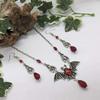 Gothic Vampire Bat Necklace with Red Crystal Beads In Retro Silver Style