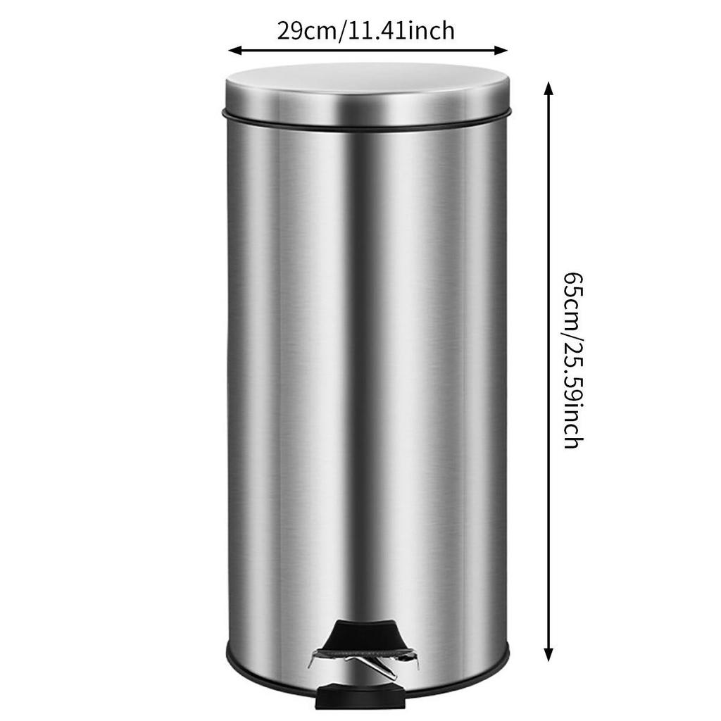 Stainless Steel Flip-Top Trash Can: Silent, Soft-Close, Foot-Operated Bin for Bathroom or Kitchen.