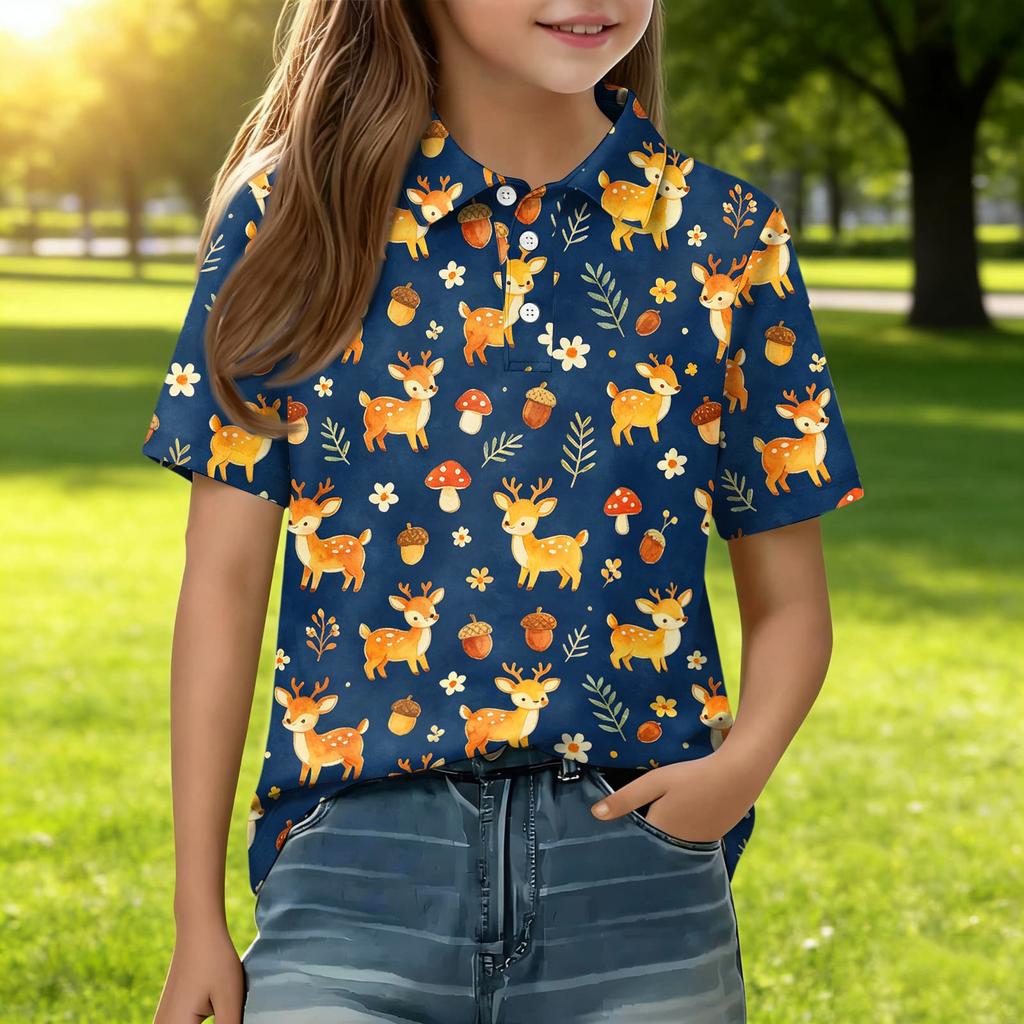 Kids Casual Short Sleeve Polo Shirt Animal Print Toddler Boys Girls Summer Lightweight Breathable Top