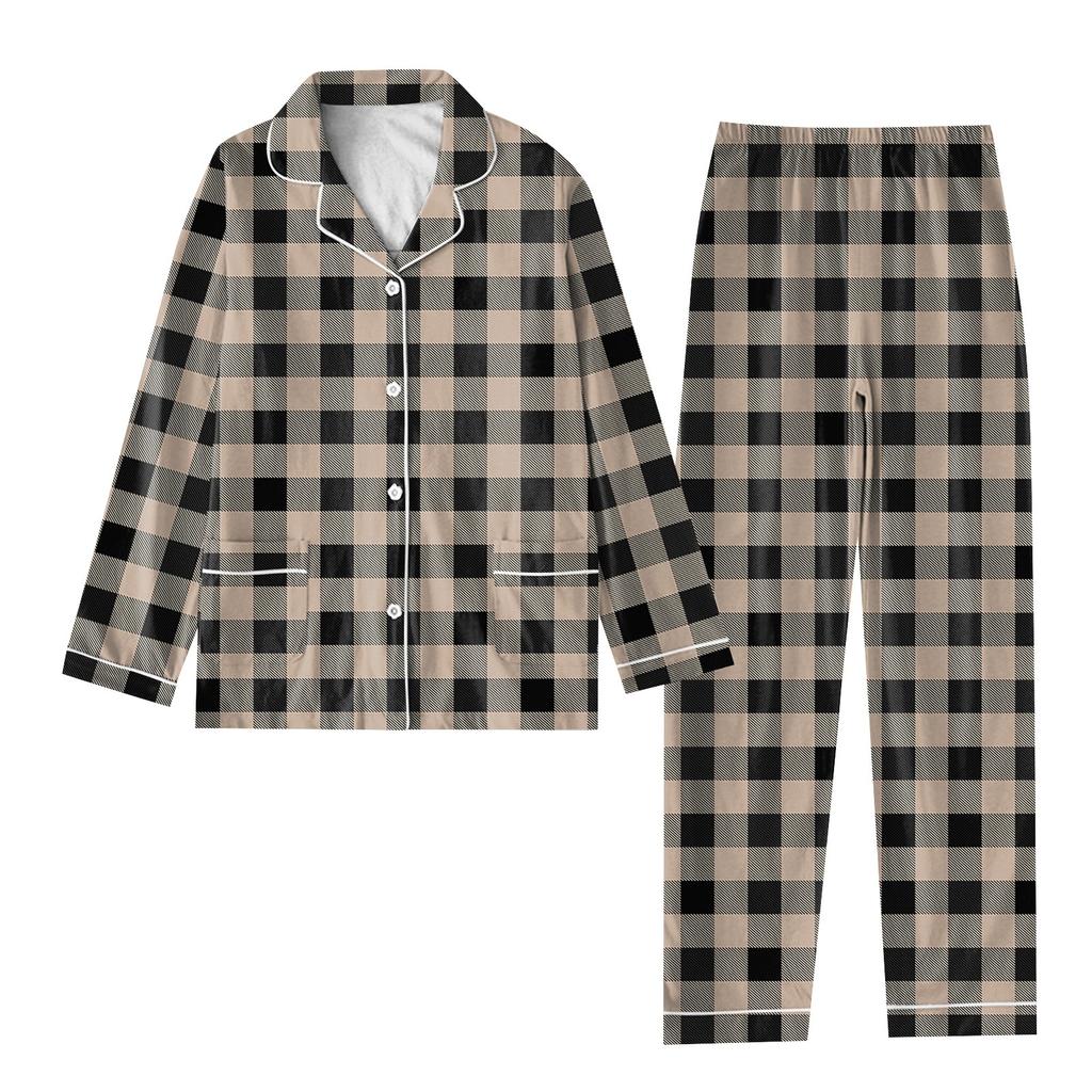 Women's 2 Piece Printed Suit Long Sleeve Button Up Top Wide Leg Pants Suit Set Pajamas Home Casual Suit