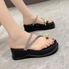 Rhinestone Heightening French Style with Skirt Soft-soled Sandals Women's Summer 2025 New Slope Heel Sleeve Toe with Slippers