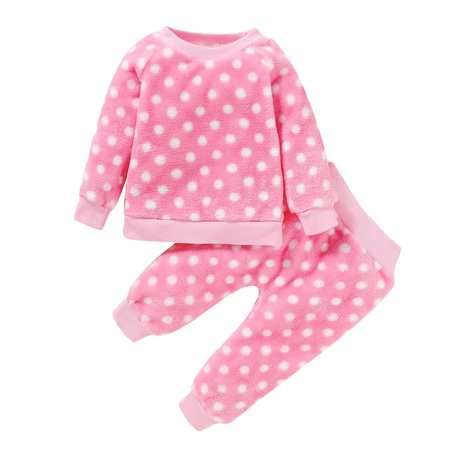 

(SU)Толстые теплые фланелевые топы + штаны в горошек для маленьких мальчиков и девочек, пижамный комплект 90 розовый