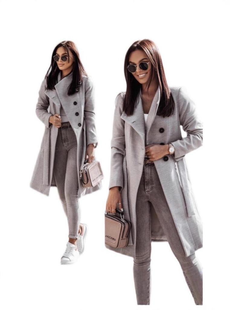 Europäische & Amerikanische Damenmode 2025 Herbst/Winter Zweireihiger Einfarbiger Slim-Fit Wollmantel