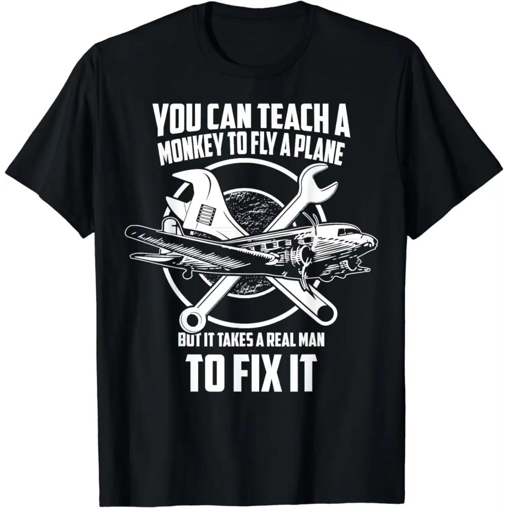 Airplane Mechanic T-Shirt - Real Man Fix Plane T-Shirt  Men Clothing Tops  Streetwear Vintage T Shirt Graphic T Shirts Camisetas