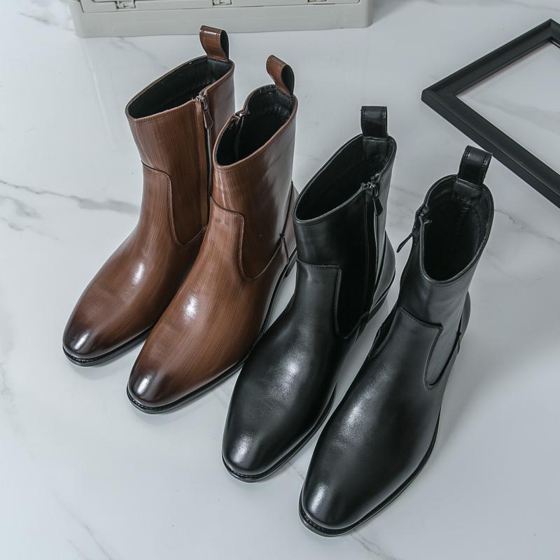 Fashion New English Style Chelsea Long Boots for Men Black Luxury Brand Mens Shoes Rubber Casual Shoes for Men Leather Winter Boots Man