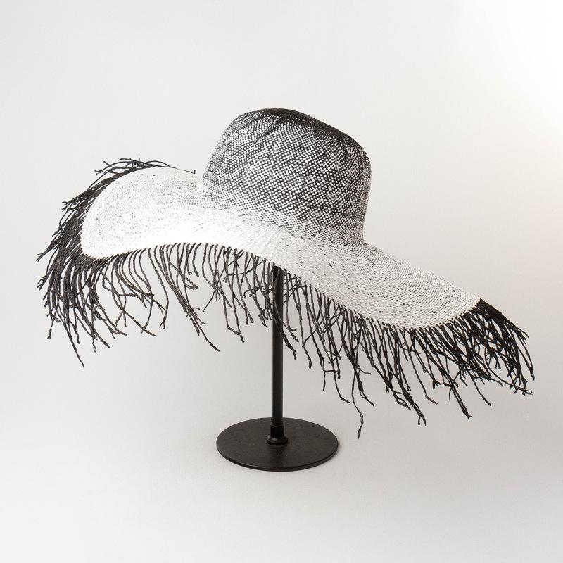 High-quality Fashionable Foreign Style Hair Bristle Edge Dome Large Eaves Woven Straw Hat Outdoor Travel Sunscreen Beach Hat