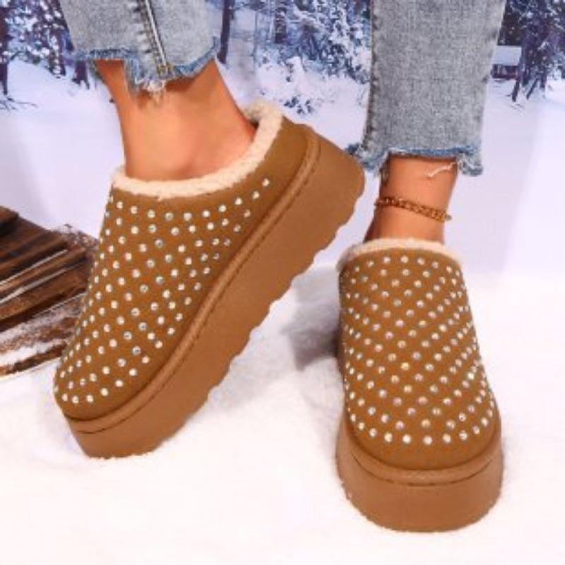 Women's Winter Fur One Thickened Padded Warm Cold Lightweight Hiking Home Cushioning Waterproof Non-slip Sports Snow Boots Cotton Slippers