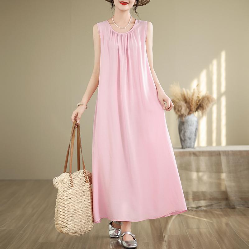 Elegant Women's Summer Dress Loose Sleeveless Plus Size Casual Long Dresses Vintage Clothes