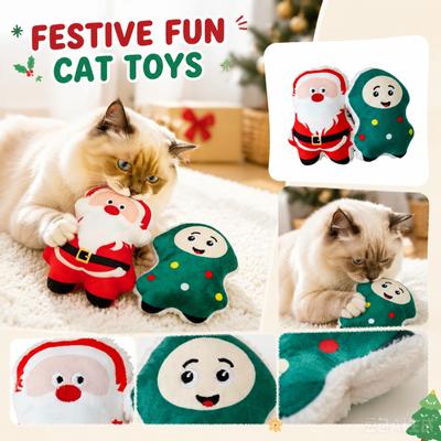 Plush Catnip Toy Set Santa Claus and Cartoon Character Soft Stuffed Pet Toys for Cats Interactive Play and Chewing