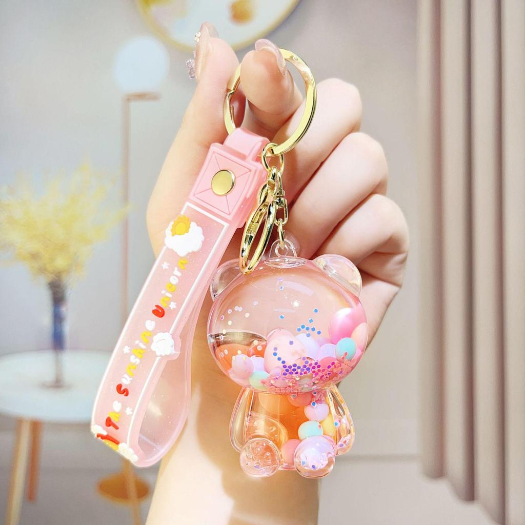 Creative Candy Bear Oil-Filled Keychain with Flowing Sand Pendant